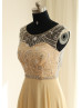 Beaded Champagne Chiffon Keyhole Back Elegant Prom Dress